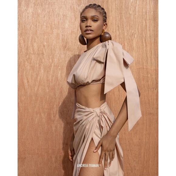 ANDREA IYAMA Halima Cotton Bow Crop Top Shirt - Picture 2 of 8